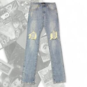 Thrashed Ripped Open Knee Purple Brand Denim Skinny Jeans P002